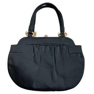 Vintage Morris Moskowitz Black Satin Evening Bag with Gold Hardware